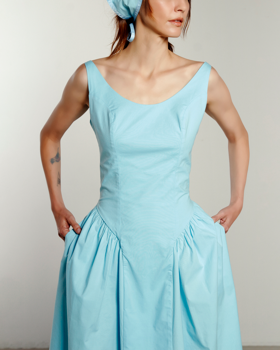 Vestido Palacete - Azul Turquesa