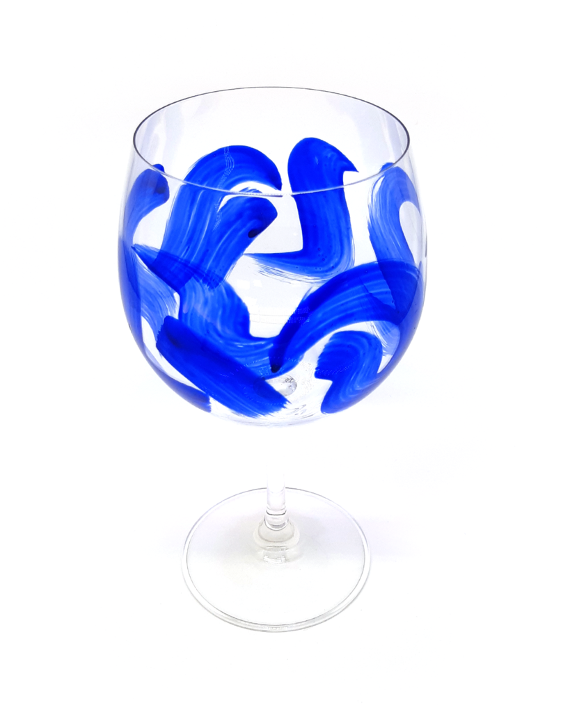 Taça de Gin Pintado à Mão - Curvas Azul