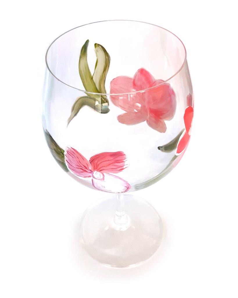 Taça de Gin Pintada à Mão - Orquídeas